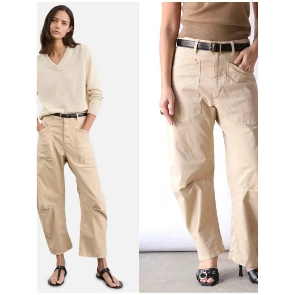 Nili Lotan Shon Pant Sandstone Tan Beige Khaki Barrel Cotton Twill Size 6